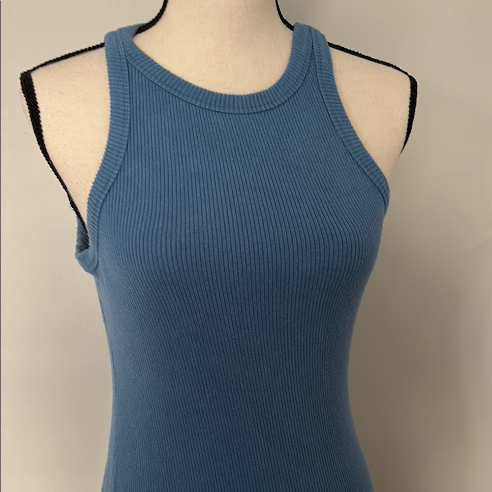 Sleeveless Blue Ribbed Dress - Picture 2 of 3
